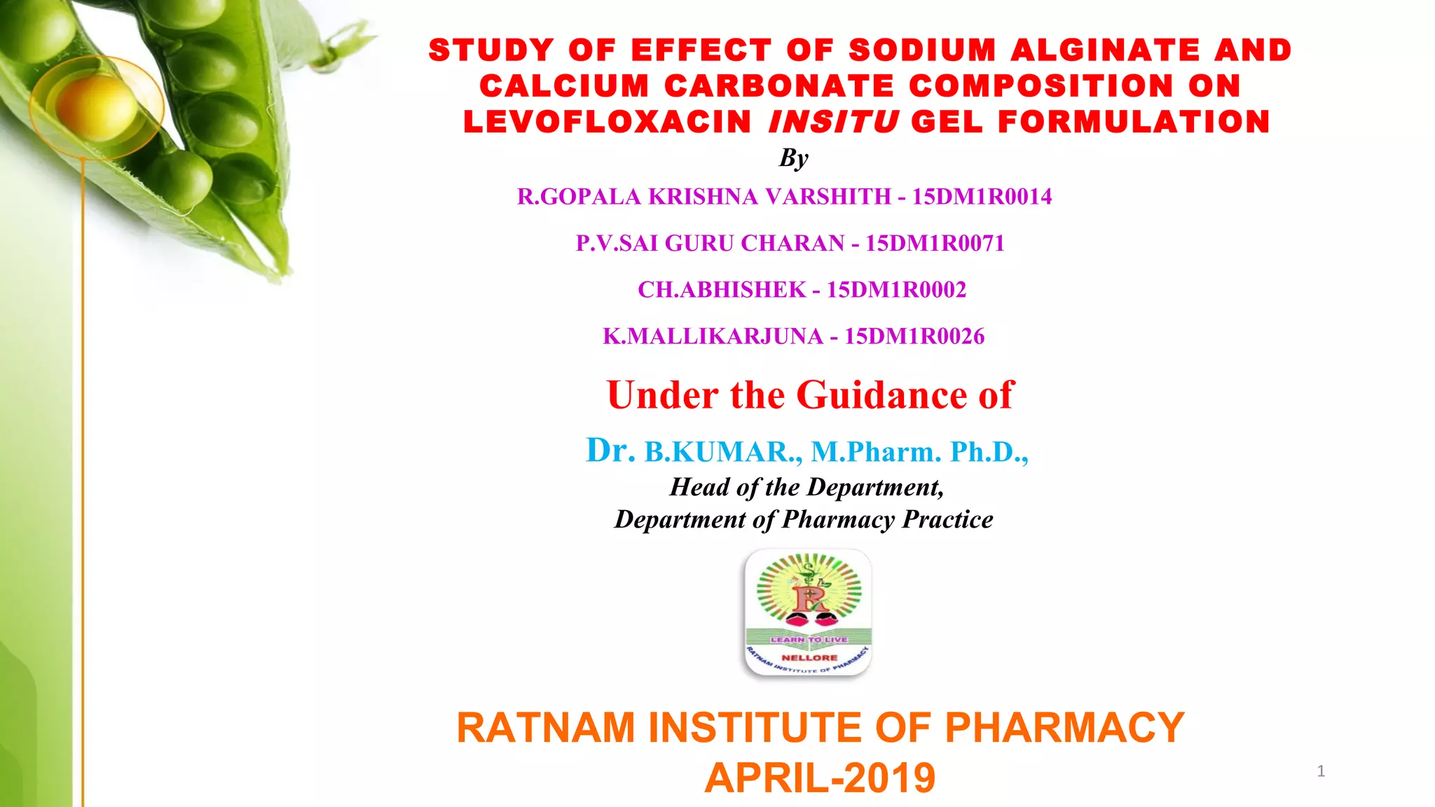 STUDY OF EFFECT OF SODIUM ALGINATE AND CALCIUM CARBONATE COMPOSITION ...