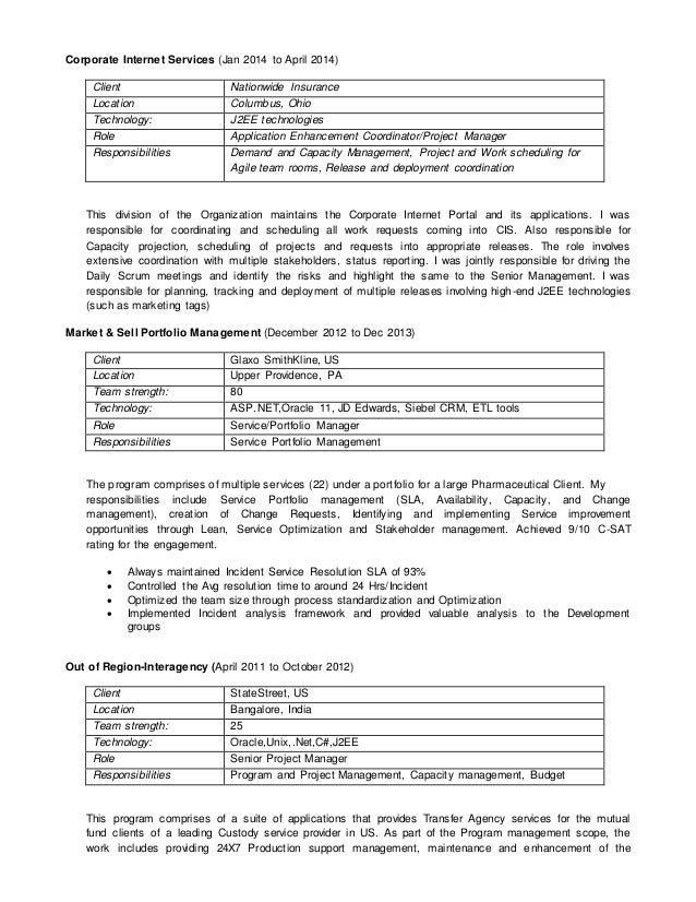 j2ee project manager resume