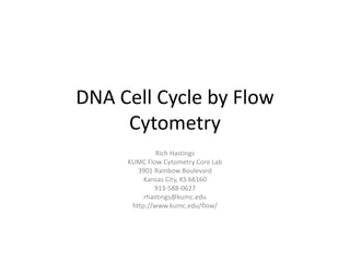 DNA Cell Cycle by Flow
Cytometry
Rich Hastings
KUMC Flow Cytometry Core Lab
3901 Rainbow Boulevard
Kansas City, KS 66160
913-588-0627
rhastings@kumc.edu
http://www.kumc.edu/flow/
 