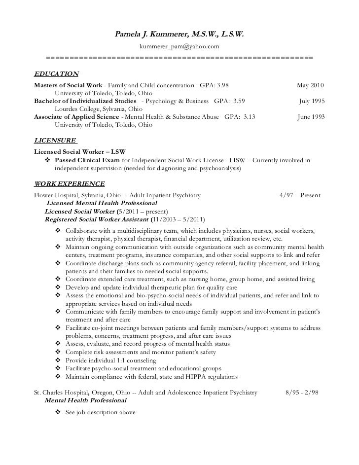 clinical social work resumes