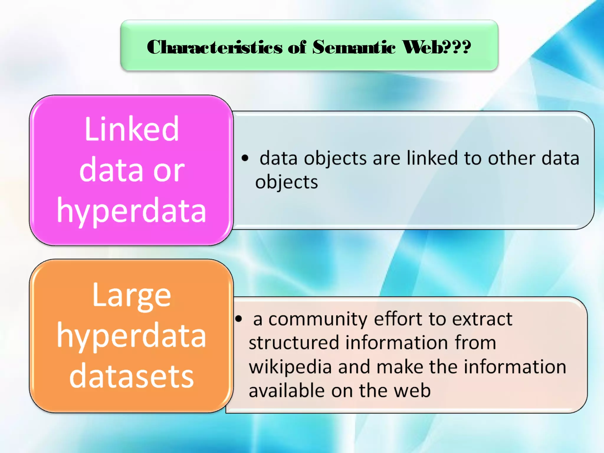 Characteristics of Semantic W
eb???

 