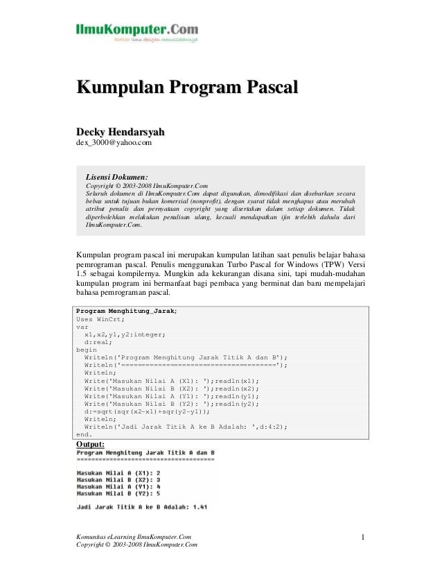 Kumpulan Contoh Program Pascal
