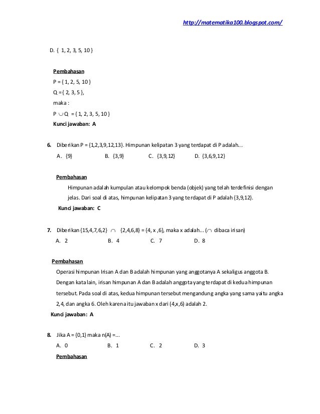 Soal Dan Pembahasan Materi Kalkulus Himpunan