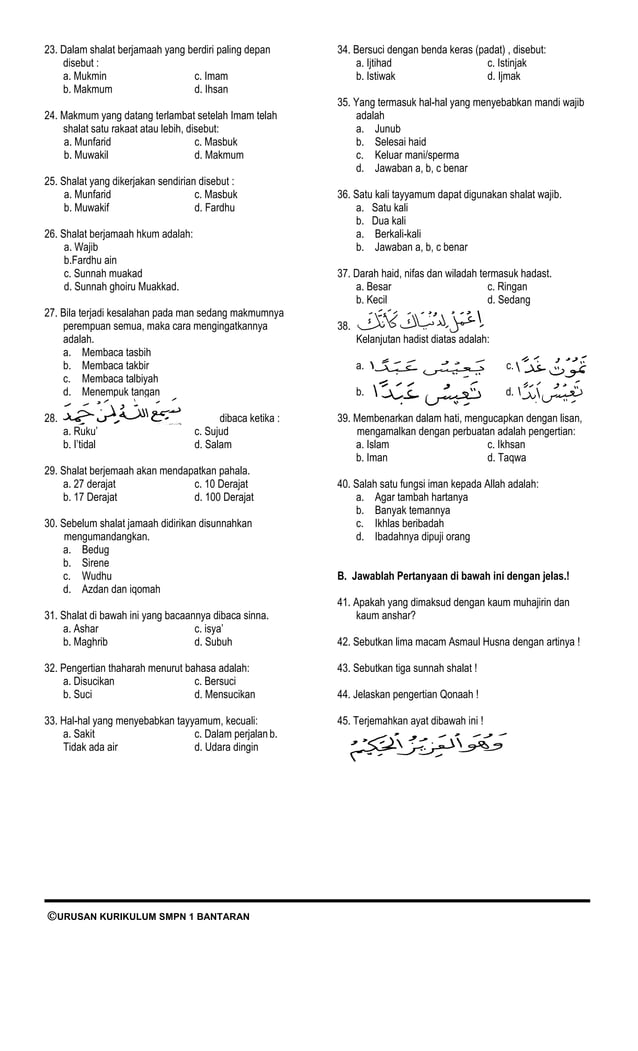 Menggali Pemahaman Keagamaan: Contoh Soal Pendidikan Agama Islam Kelas X Semester 2 Tahun 2015