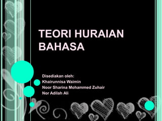 TEORI HURAIAN
BAHASA
Disediakan oleh:
Khairunnisa Waimin
Noor Sharina Mohammed Zuhair
Nor Adilah Ali
 