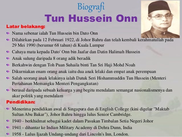 Hussein menteri perdana onn tun malaysia yang adalah Onn Jaafar