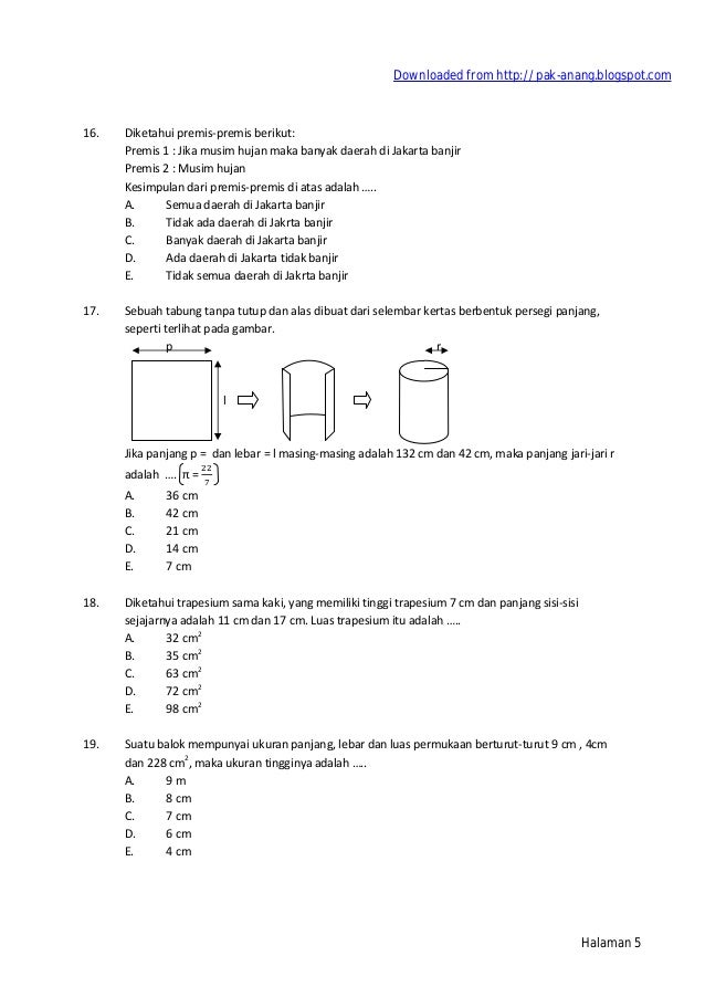 Kumpulan Arsip Soal 5 Tahun Un Matematika Smk 2008 2012