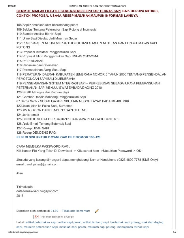 Kumpulan Artikel Dan Ebook Beternak Sapi Di Blog Http Data Ternak S