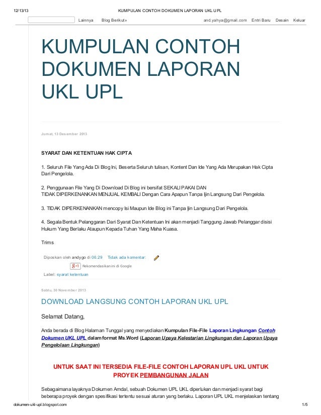 Download Langsung Kumpulan contoh laporan ukl upl