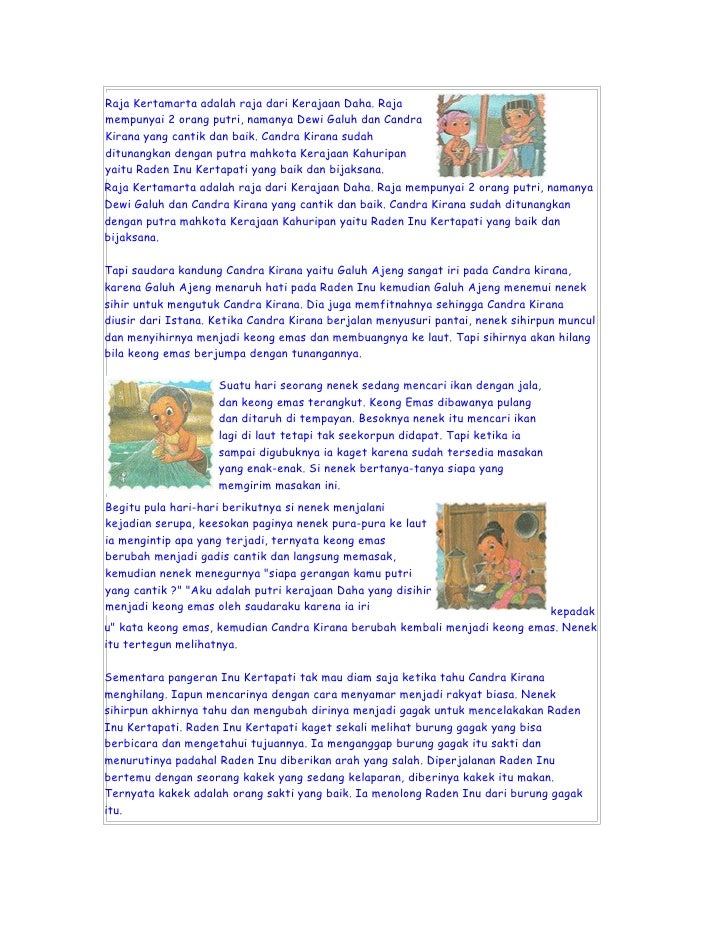 Cerita Keong Emas tentang Candra Kirana yang dikutuk menjadi