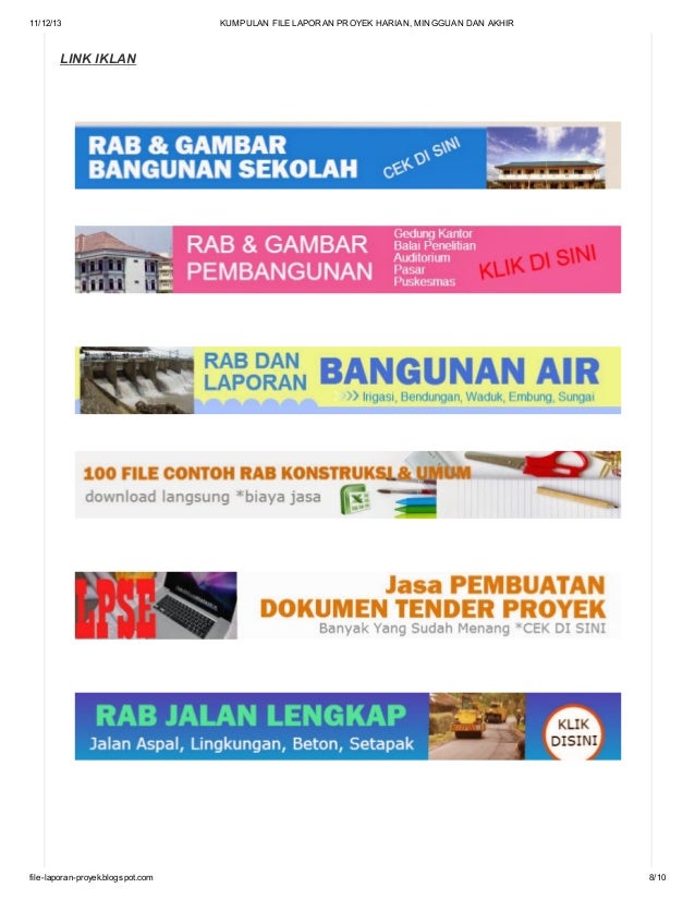 Kumpulan file laporan proyek harian, mingguan dan akhir di 