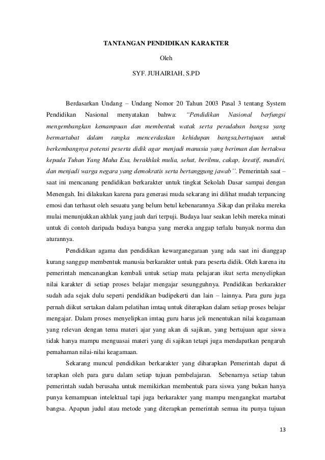 Contoh Karya Ilmiah Populer Tentang Pendidikan Karakter