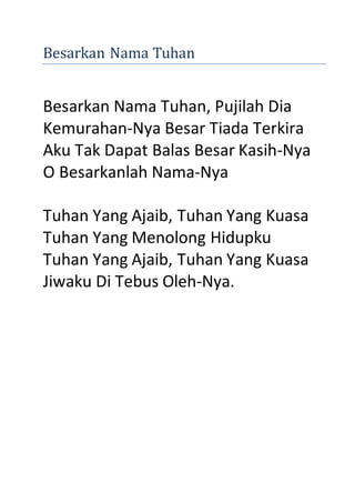 Not Angka Sayang Sayang Disayang Aku Disayang Tuhan Kumpulan lagu rohani gereja