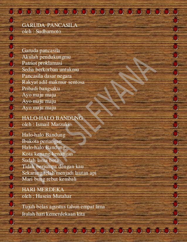 Kumpulan lirik lagu wajib kebangsaan indonesia Kumpulan lirik lagu wajib kebangsaan indonesia