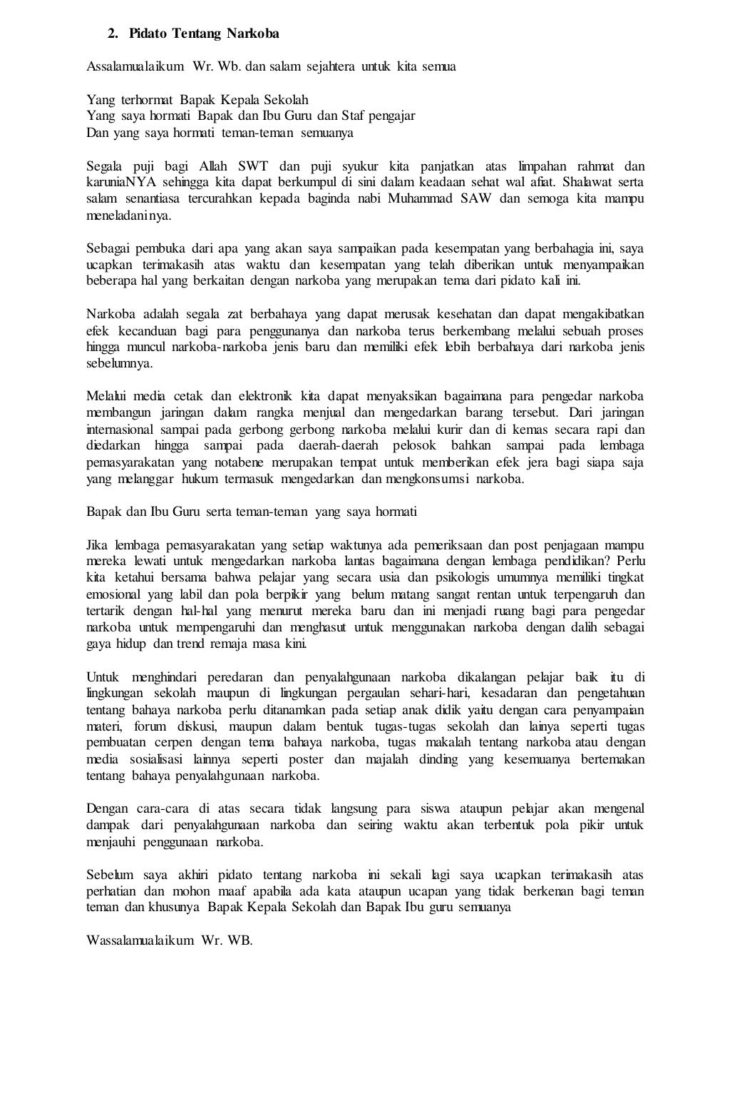 Kumpulan pidato tentang narkoba