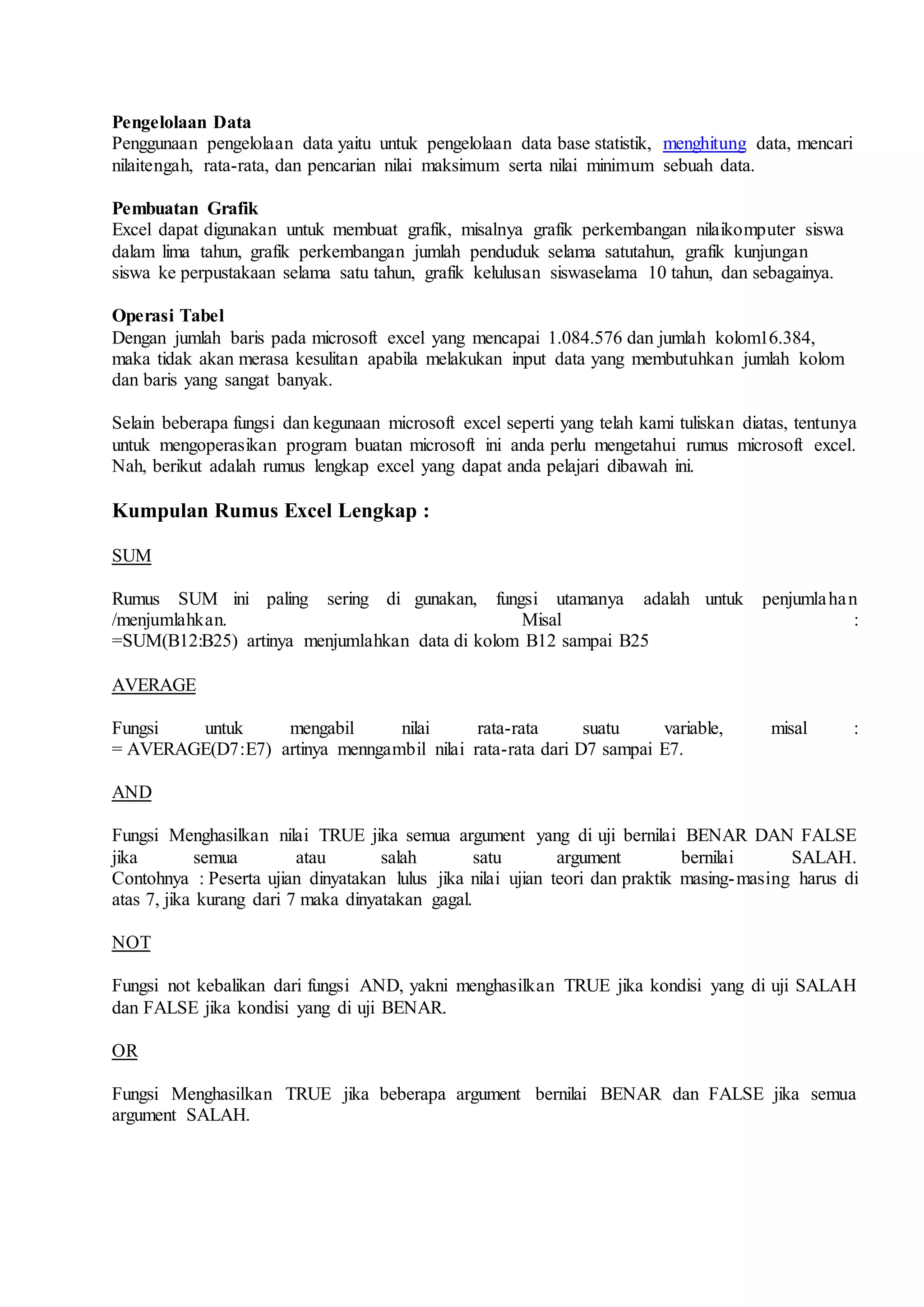 Kumpulan Rumus Excel Lengkap Semua Fungsi Docx