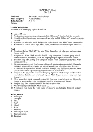 Kumpulan Soal Akidah Akhlak Kelas Vii Mts