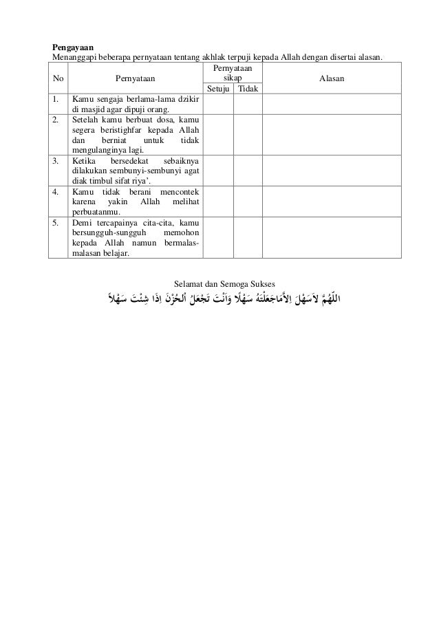 105 Contoh Soal Akidah Akhlak Mts Berbagi Kumpulan Soal