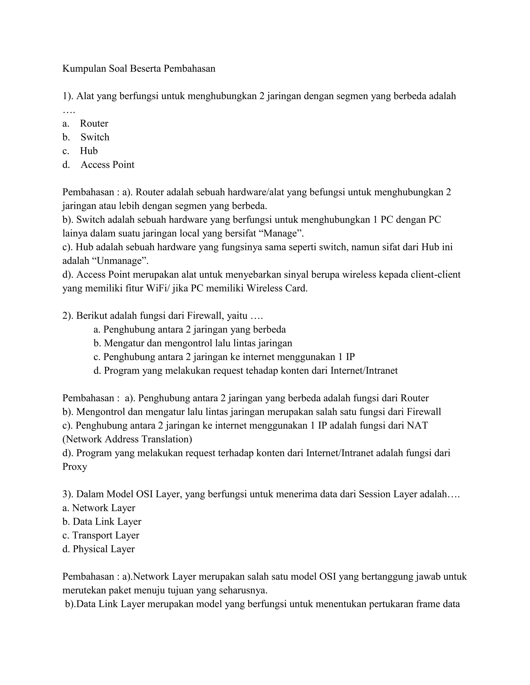Kumpulan soal beserta pembahasan | DOCX