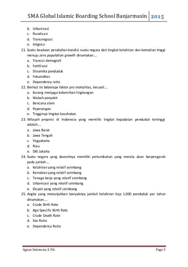 Soal Materi Dinamika Kependudukan Indonesia Kelas 7 K 13