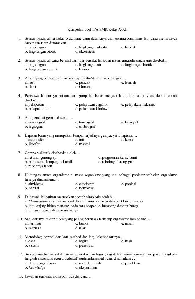 Soal Tes Penjurusan Ipa Sma Kelas Xi Doc