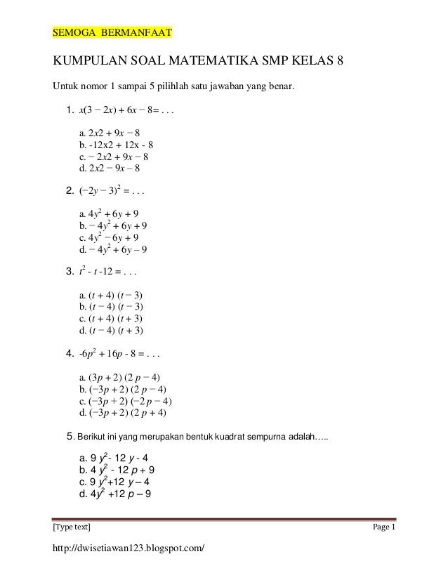 Download Kumpulan Soal Matematika Smp Kelas 9 Dan Penyelesaiannya
