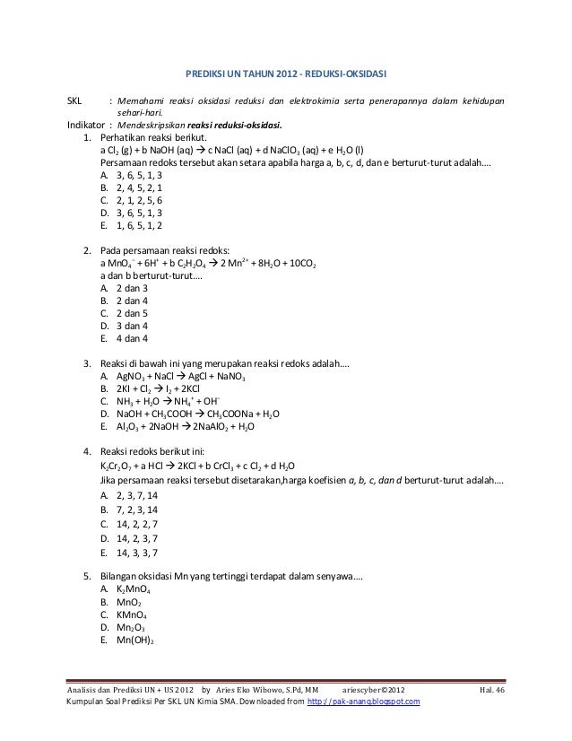 Kumpulan Soal Prediksi Per Skl Un Kimia Sma 2012
