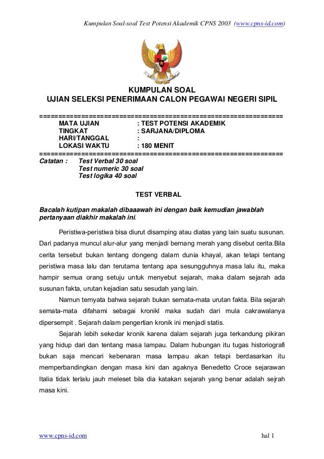 Kumpulan Soal Test Bakat Skolastik 2003