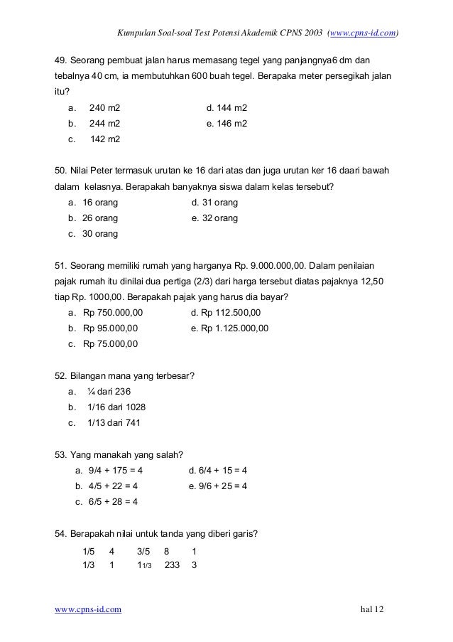 Kumpulan soal test bakat skolastik 2003