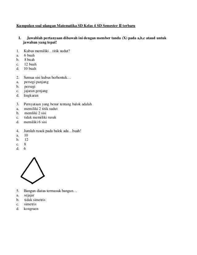 Kumpulan soal ulangan matematika sd kelas 4 sd semester ii terbaru