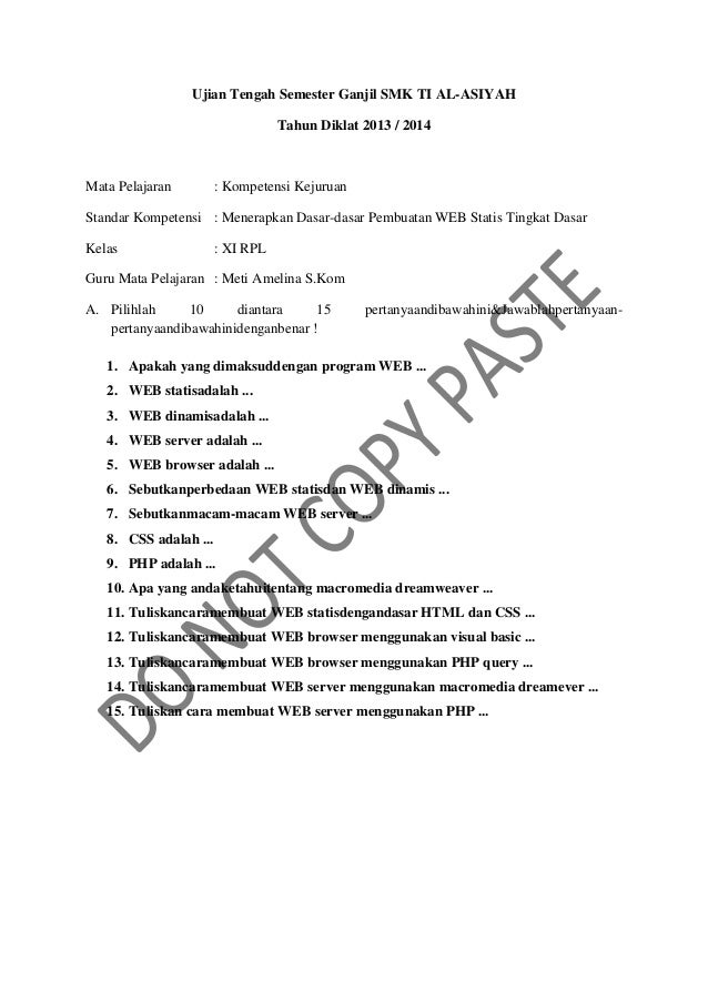 Contoh Soal Pemrograman Web Kelas 11 Beserta Jawabannya