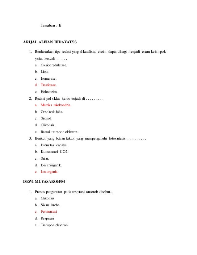 KUMPULAN SOAL BIOLOGI ENZIM DAN METABOLISME SEL