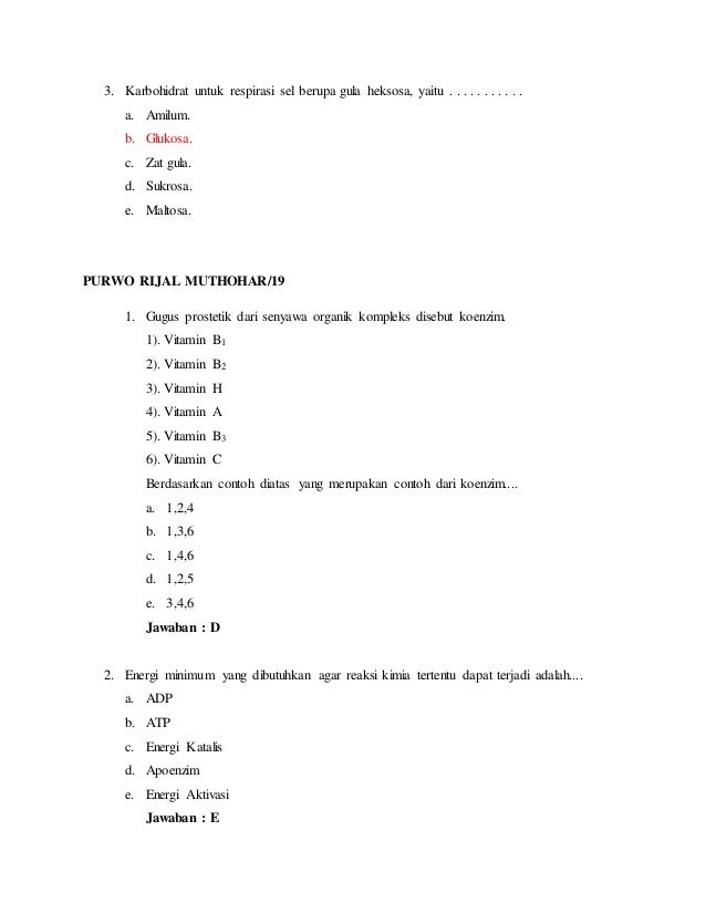 KUMPULAN SOAL BIOLOGI ENZIM DAN METABOLISME SEL