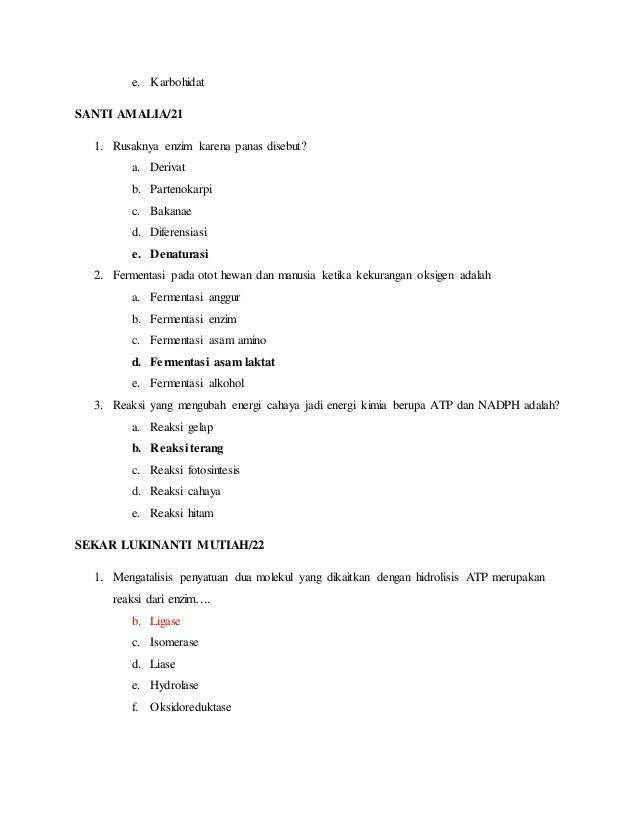 KUMPULAN SOAL BIOLOGI ENZIM DAN METABOLISME SEL