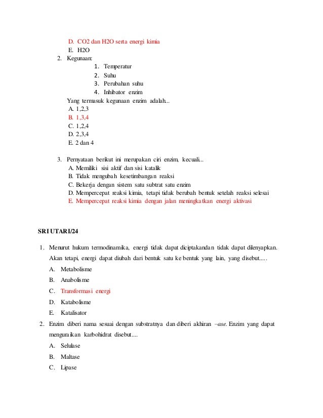 KUMPULAN SOAL BIOLOGI ENZIM DAN METABOLISME SEL