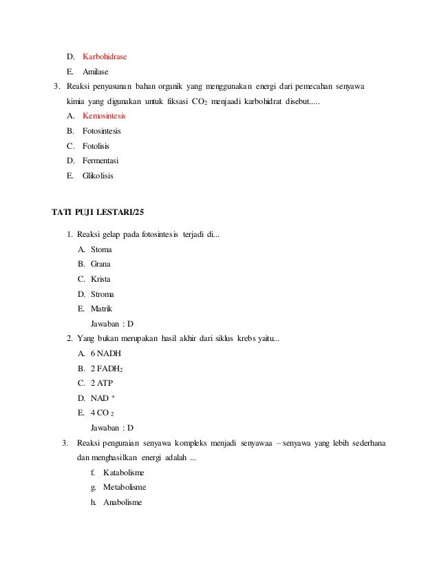 KUMPULAN SOAL BIOLOGI ENZIM DAN METABOLISME SEL