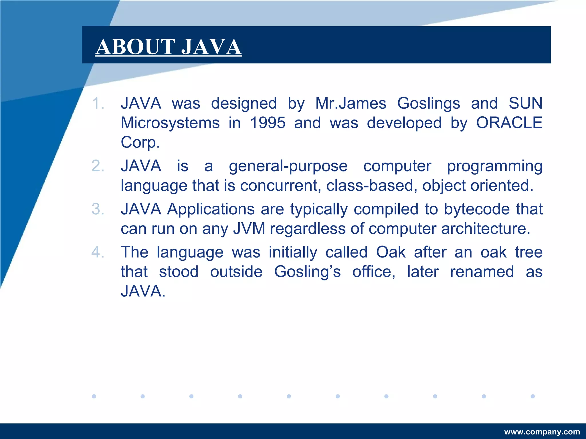 Fundamentals of JAVA | PPT | Databases | Computer Software and Applications