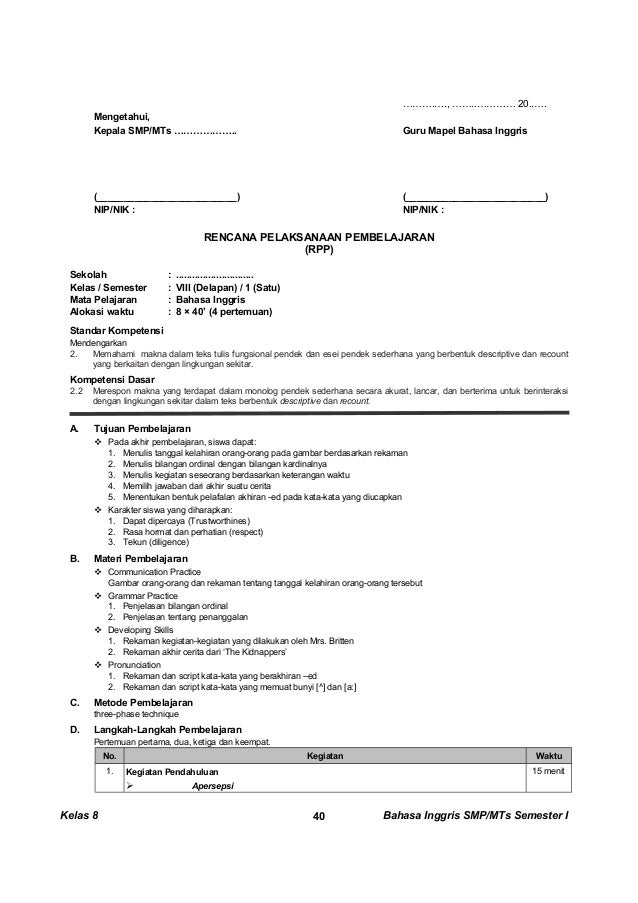 Kunci dan Perangkat Bahasa Inggris kelas 8