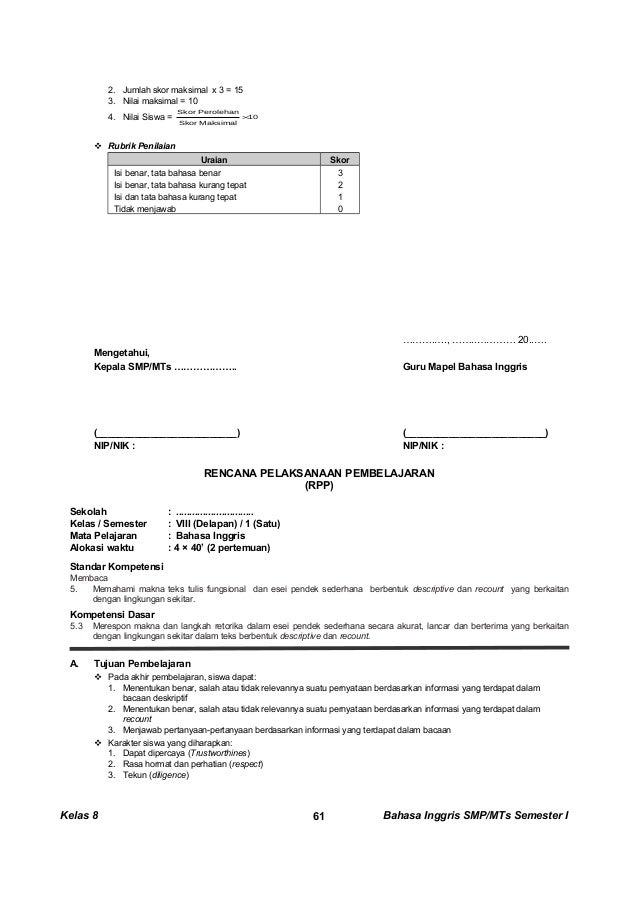 Kunci dan Perangkat Bahasa Inggris kelas 8