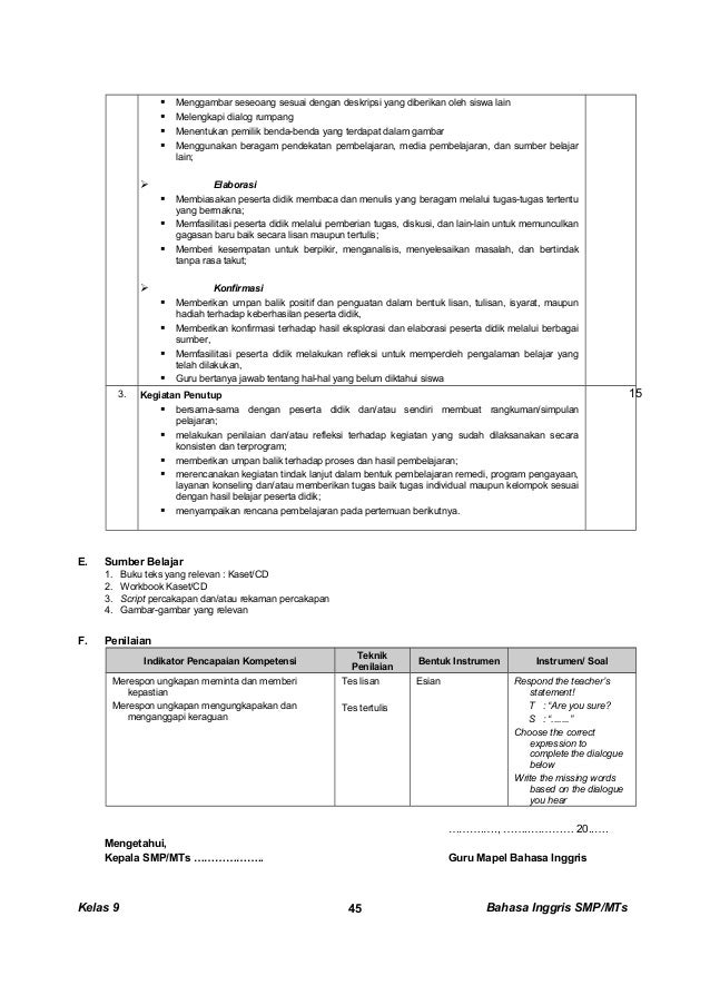 Kunci dan Perangkat Bahasa Inggris SMP kelas 9