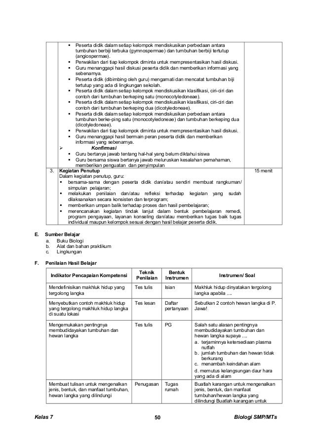 Kunci dan Perangkat Biologi SMP kelas 7