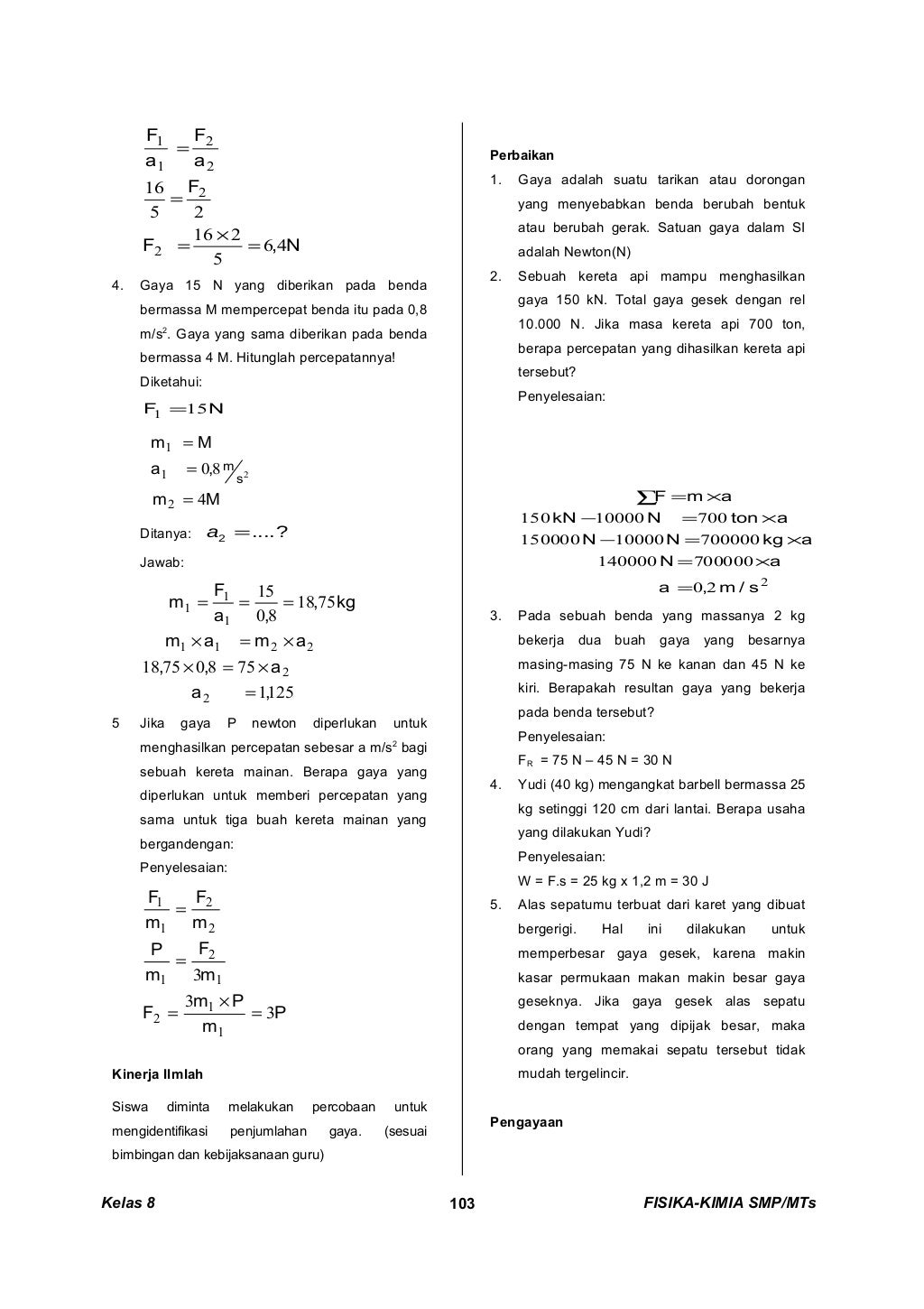 Kunci dan Perangkat FisikaKimia SMP untuk Kelas VIII