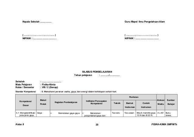 Kunci dan Perangkat Fisika-Kimia SMP untuk Kelas VIII