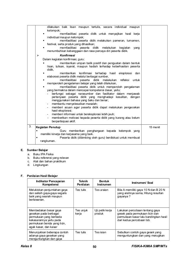Kunci dan Perangkat Fisika-Kimia SMP untuk Kelas VIII