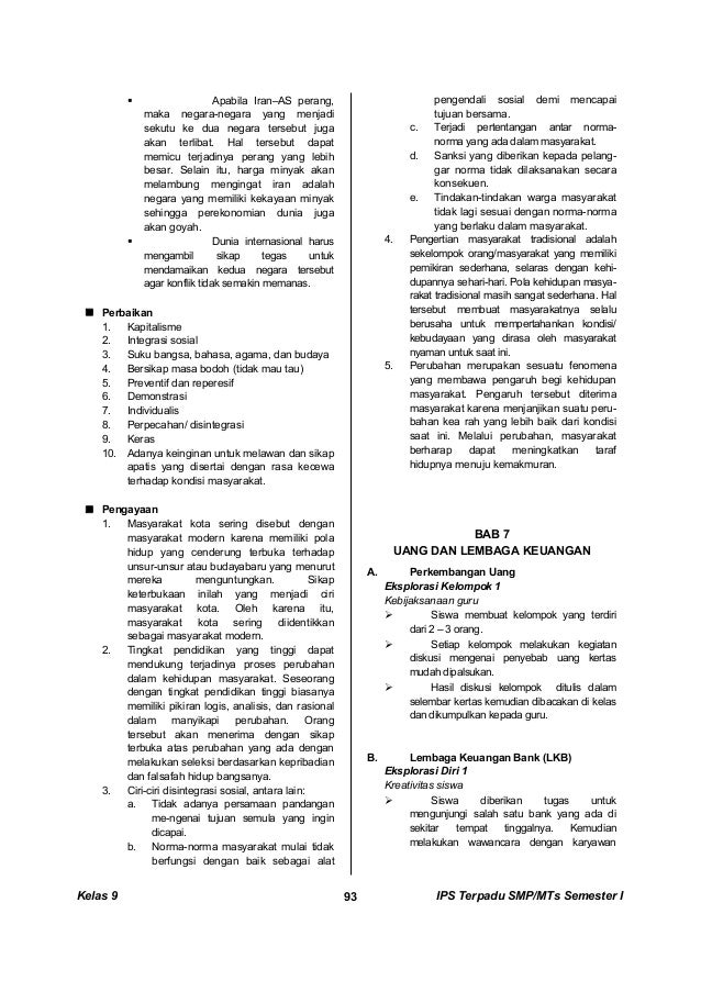 Kunci Dan Perangkat Ips Terpadu Smp Kelas 9