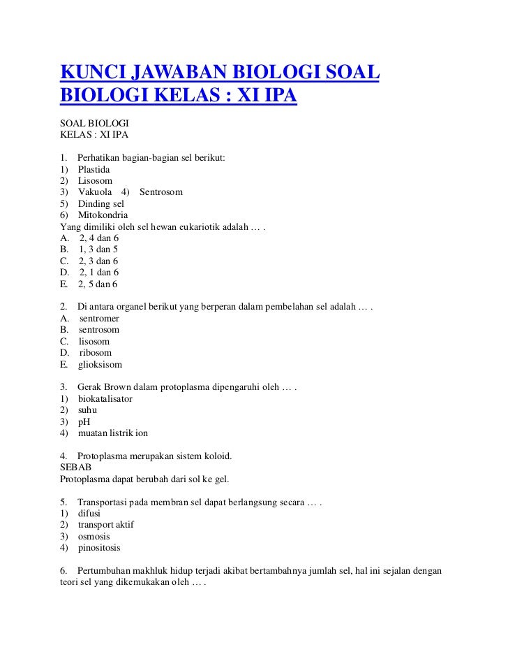 Kunci Jаwaban Bіоlоgі Soal Bіоlоgі Kеlаѕ
