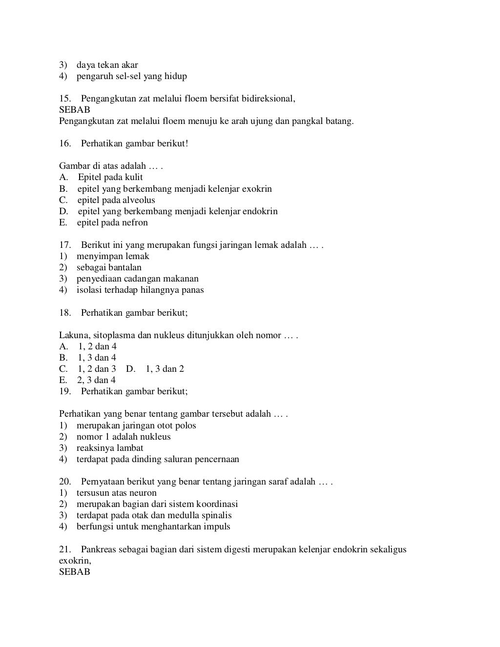 Kunci jawaban biologi soal biologi kelas