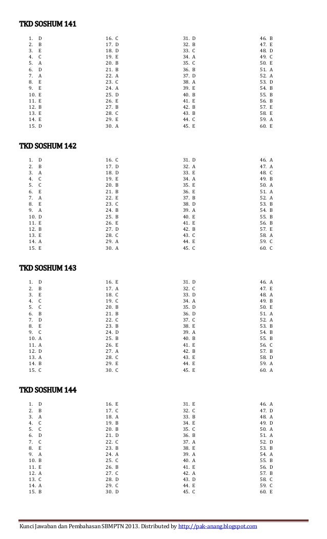 Kunci jawaban semua kode soal sbmptn 2013 kemampuan tpa Kunci jawaban semua kode soal sbmptn 2013 kemampuan tpa