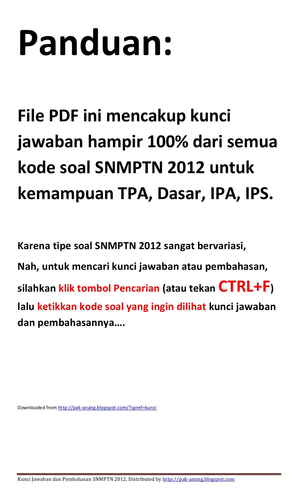 Kunci jawaban semua kode soal snmptn 2012 kemampuan tpa