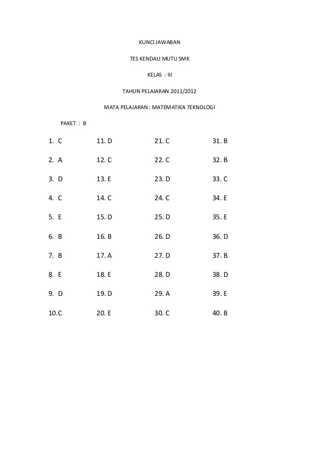 Kunci Jawaban Tkm Matematika